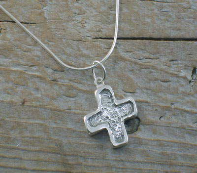 Sterling Silver Hammered Cross Pendant w/ Silver Chain